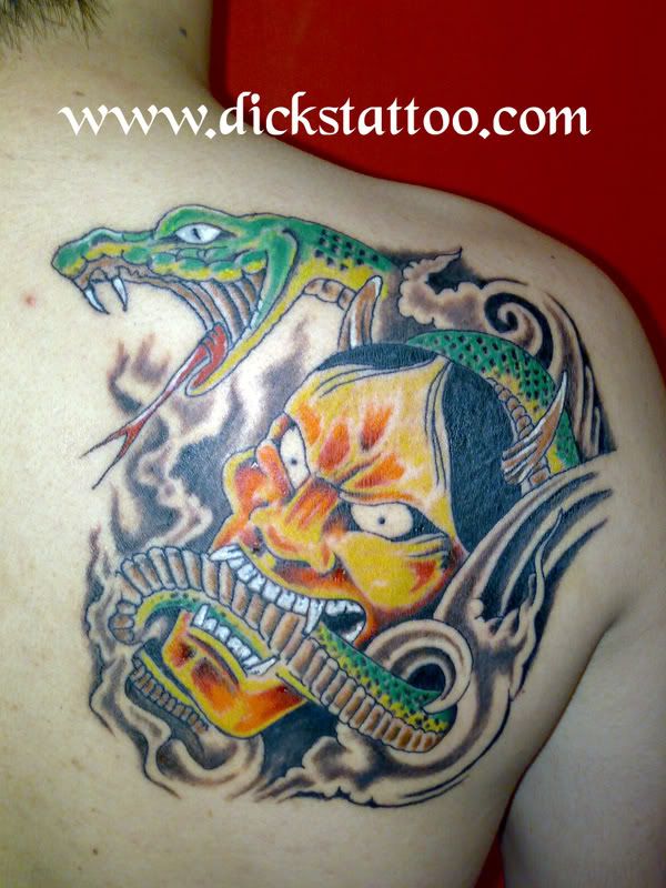 design+tattoo+hannya+mask+with+snake 