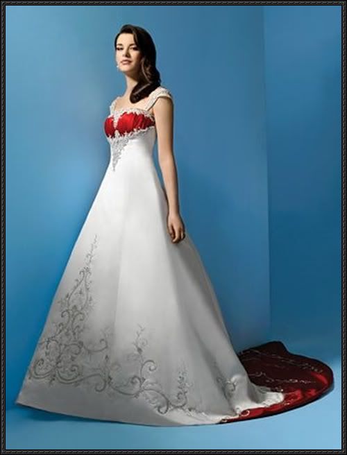 white wedding dress with red