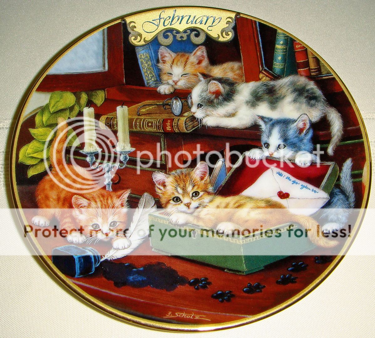   Timeless Tails FEBRUARY STUDY BREAK Victorian Kittens Plate W/COA